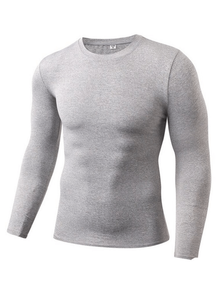 Gray lightweight sports compression men’s shirt SF0465 made of polyester-spandex, ideal for activities like basketball and cycling.